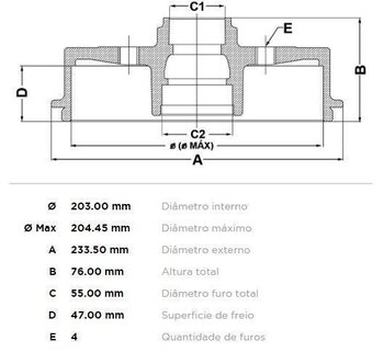 TAMBOR FREIO RENAULT SANDERO/STEPWAY I (BS_) 1.6 Flex TRAS 2014 EM DIANTE 24x24x12