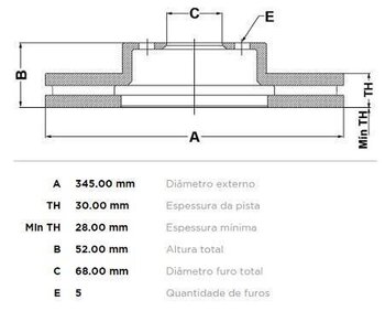 DISCO FREIO AUDI 100 (44, 44Q, C3) 2.0 TFSI quattro DIANT 2013 EM DIANTE 35X35X12