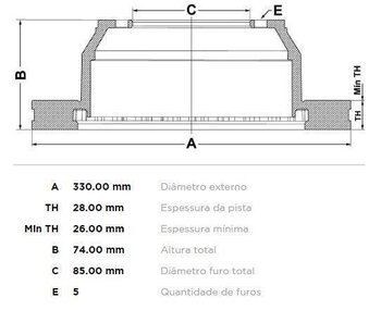 KIT 2 PÇs DISCO FREIO VW APOLLO tres volumes 6.0 W12 TRAS 2004 2010 73,7