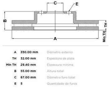 DISCO FREIO MERCEDES-BENZ 100 Caixa (631) 500 e 4-matic (166.063) DIANT 2015 EM DIANTE 55