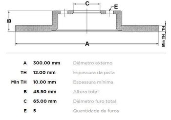 DISCO FREIO AUDI A3 (8V1, 8VK) 1.8 TFSI EIXO TRASEIRO 2012 2014 30X30X12