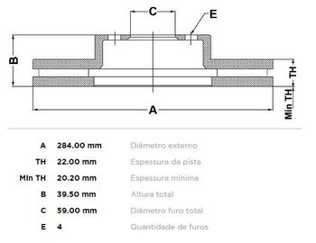 DISCO FREIO ALFA ROMEO 145 (930_) 1.8 16V T.S. (930.A1A) EIXO DIANTEIRO 1996 1998 29x29x12