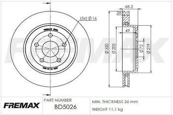 DISCO FREIO JEEP GRAND CHEROKEE III (WH, WK) 4.7 V8 4x4 EIXO TRASEIRO 2007 2010 36X36X12