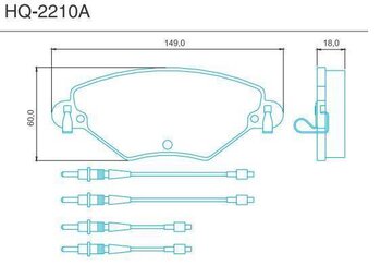 PASTILHA FREIO CITROËN C5 I Break (DE_) 2.0 Exclusive 16V (DERFNF, DERFNC, RERFNC) EIXO DIANTEIRO 2001 2004 148,9X59X17,8