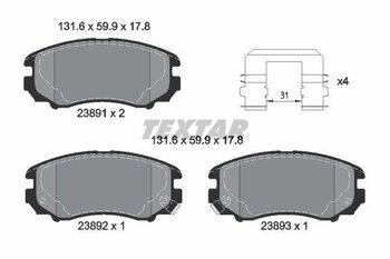 PASTILHA FREIO HYUNDAI SONATA IV (EF) 2.0 Flex EIXO DIANTEIRO 2001 2004 131,6X59,9X17,8