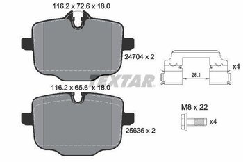 PASTILHA FREIO BMW X5 (G05, F95) xDrive 30 d EIXO TRASEIRO 2019 2020 116,2X18