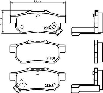 PASTILHA FREIO HONDA CIVIC V Sedan (EG, EH) 1.6 EX 16V (EH9) EIXO TRASEIRO 1991 1995 88,9X36,8X13