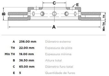 DISCO FREIO VW APOLLO tres volumes 1.6 DIANT 1998 2005 26x26x12