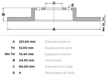 DISCO FREIO CHANGAN CHANA Pick-up 1.0 EIXO DIANTEIRO ESQUERDA, DIREITA 2007 EM DIANTE 24x24x12