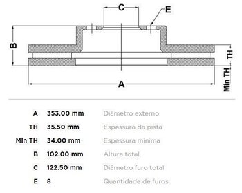 DISCO FREIO DODGE 1800 5.9 Di 4x4 DIANT 2004 2005 36X36X12