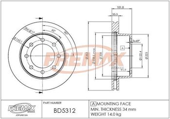 DISCO FREIO DODGE RAM 2500 Standard Cab Pickup (DJ) 6.7 D 4WD EIXO DIANTEIRO 2008 2010 36X36X12