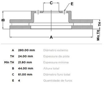 DISCO FREIO RENAULT 19 I (B/C53_) 1.6 16V (BM0C, CM0C) DIANT 2002 EM DIANTE 29X29X12