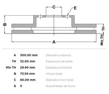 KIT 2 PÇs DISCO FREIO FIAT 127 2.3 DIANT 2018 EM DIANTE 30X30X12