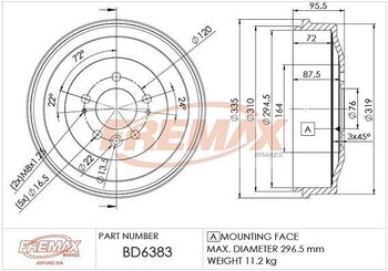 TAMBOR FREIO VW AMAROK (2HA, 2HB, S1B, S6B, S7A, S7B) 2.0 CD Highline Trendline BiTDI 4motion EIXO TRASEIRO 2012 2022