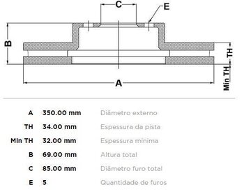 DISCO FREIO VW APOLLO tres volumes 6.0 W12 DIANT 2004 2010 36X36X12