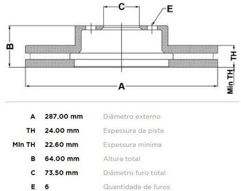 DISCO FREIO DODGE DAKOTA 2.5 DIANT 1995 2003 29X29X12