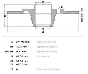 DISCO FREIO RENAULT 19 I (B/C53_) 1.6 BiFuel TRAS 1999 2001 28X28X12