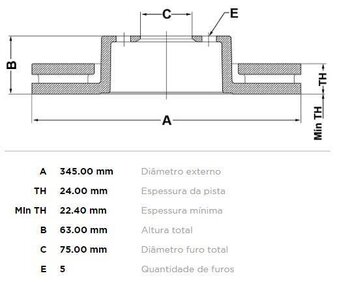 DISCO FREIO BMW 5 (E60) 550 i TRAS 2005 2009 35X35X12