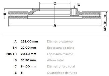 KIT 2 PCs DISCO FREIO MITSUBISHI L 300 III Furgão (P0_V, P1_V, P2_V) 2.5 D (P05V, P05W, P15V) 1986 2000 26X26X12