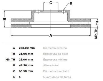 DISCO FREIO VOLVO S40 II (544) 1.8 16V EIXO DIANTEIRO 2004 2010 48,5