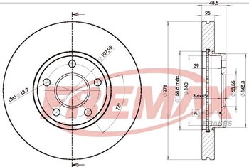 DISCO FREIO VOLVO V40 Hatch (525) T3 EIXO DIANTEIRO 2015 2016 48,5