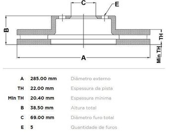 KIT 2 PCs DISCO FREIO MITSUBISHI PAJERO TR4 (H7_W, H6_W) 2.0 Flex 2012 2015 38,5