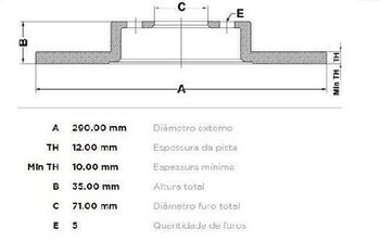 DISCO FREIO FIAT SCUDO Furgão 1.5 Multijet 120 (506) 2022 EM DIANTE 30X30X12