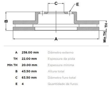 DISCO FREIO FORD FIESTA V (JH_, JD_) 1.0 Supercharger EIXO DIANTEIRO 2002 2006 44