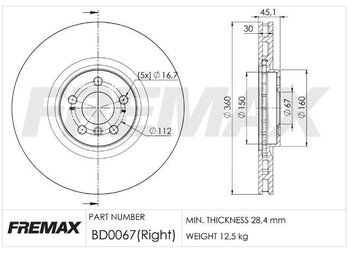 DISCO FREIO BMW 2 Gran Coupe (F44) 218 i EIXO DIANTEIRO LADO DIREITO 2020 EM DIANTE 45