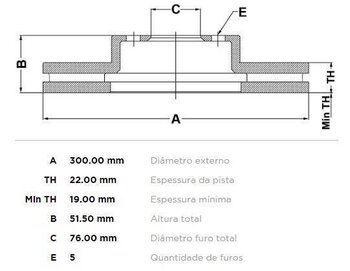 DISCO FREIO VW AMAROK (2HA, 2HB, S1B, S6B, S7A, S7B) 2.0 TDI CS EIXO TRASEIRO 2012 2014 51