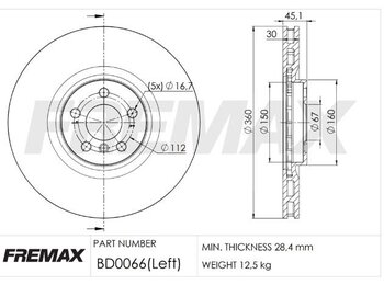 DISCO FREIO BMW 2 Gran Coupe (F44) 218 i EIXO DIANTEIRO LADO ESQUERDO 2020 EM DIANTE 45