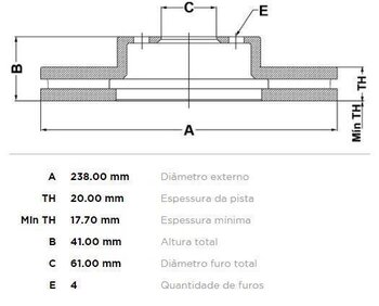 DISCO FREIO RENAULT CLIO II (BB_, CB_) 1.6 RN/RT (B/CB0D, BB00) EIXO DIANTEIRO 1998 2002 41