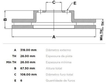 DISCO FREIO TOYOTA HILUX VII Pick-up (_N1_, _N2_, _N3_) 2.5 D/C, S/C, DX, AC 4WD (KUN25) EIXO DIANTEIRO 2005 2011 67,2