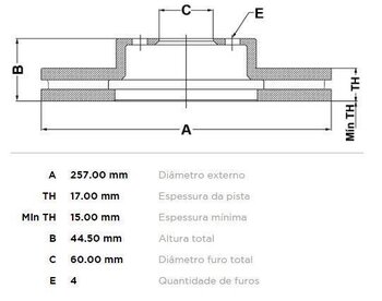 KIT 2 PÇs DISCO FREIO CHERY A3 Hatchback 1.3 16V FLEX 2011 EM DIANTE 26x26x12