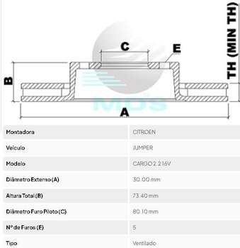 KIT 2 PÇs DISCO FREIO CITROËN JUMPER II Van de Passageiro 2.0 BlueHDi 130 EIXO DIANTEIRO 2019 2022 73,5