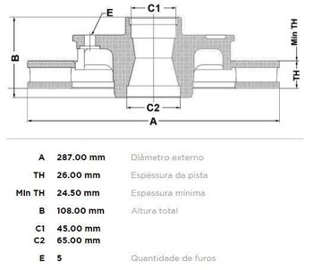 DISCO FREIO FORD RANGER (ER, EQ, R_) 4.0 XLT 1997 2002 29X29X12