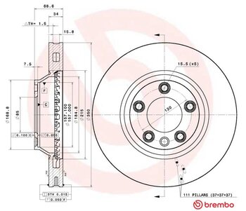 KIT 2 PÇs DISCO FREIO AUDI Q7 (4LB) 3.0 TFSI quattro EIXO DIANTEIRO 2010 2015 69