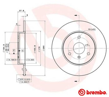 KIT 2 PÇs DISCO FREIO SMART FORTWO Cabrio (451) 1.0 Turbo (451.432) 2007 EM DIANTE 38