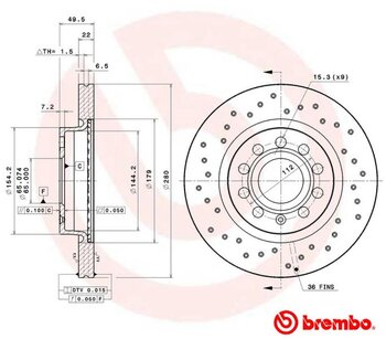 KIT 2 PÇs DISCO FREIO AUDI A3 Sportback (8PA) 2.0 TFSI EIXO DIANTEIRO 2008 2014 50