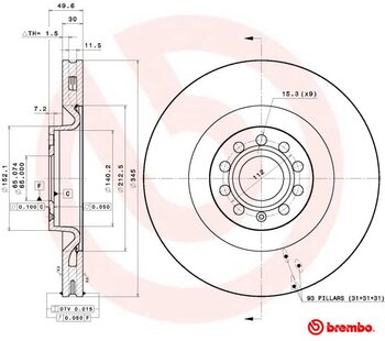 KIT 2 PÇs DISCO FREIO AUDI A3 Sportback (8PA) 2.0 TFSI EIXO DIANTEIRO 2008 2014 50