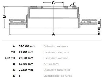 KIT 2 PÇs DISCO FREIO CHRYSLER 300C Touring (LX, LE) 5.7 AWD 2004 2010 33X33X12