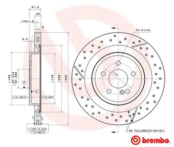 KIT 2 PÇs DISCO FREIO MERCEDES-BENZ A-CLASS (W176) A 45 AMG 4-matic (176.052) EIXO TRASEIRO 2013 2017 42