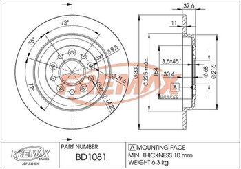 KIT 2 PCs DISCO FREIO FORD USA EDGE (U387) 3.5 Limited EIXO TRASEIRO 2011 2014 39