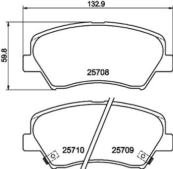 PASTILHA FREIO KIA CERATO III Sedan (YD) 1.6 16V Flex EIXO DIANTEIRO 2013 2019 132,9X59,8X16,9