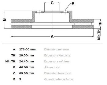 DISCO FREIO MITSUBISHI GALANT VIII (EA_) 2.5 V6 24V (EA5A) DIANT 1996 2003 28X28X12