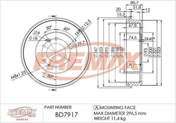 DISCO FREIO FORD RANGER (TKE) 2.2 CD XLS 4x4 EIXO TRASEIRO 2012 2013 34X34X12