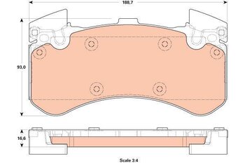 PASTILHA FREIO AUDI A8 D4 (4H2, 4H8, 4HC, 4HL) 6.3 W12 quattro EIXO DIANTEIRO 2011 2017 188,7X93,0X16,6