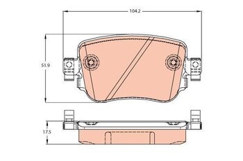 PASTILHA FREIO AUDI A1 Sportback (8XA, 8XF) 1.8 TFSI Ambition EIXO TRASEIRO 2016 2018 104,2X51,9X16,7