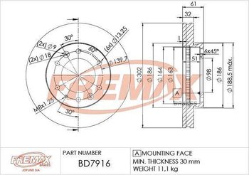 DISCO FREIO FORD RANGER (TKE) 2.2 CD XLS 4x4 EIXO DIANTEIRO 2012 2013 61,5