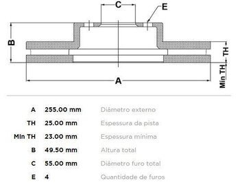 DISCO FREIO TOYOTA COROLLA Sedan (_E12_) 1.6 XLI S/D (ZZE121_) EIXO DIANTEIRO 2002 2008 26x26x12